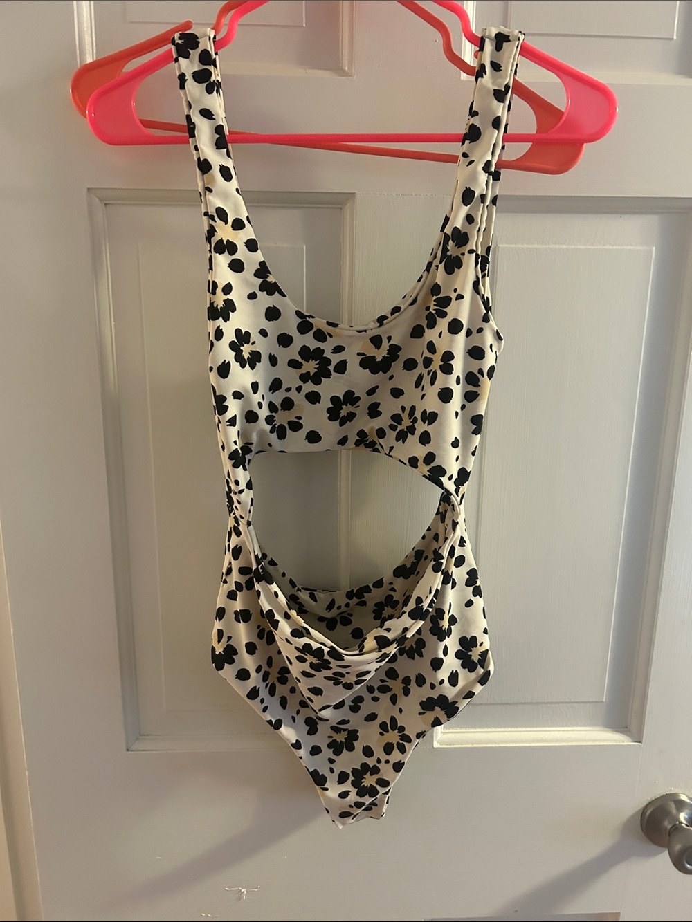 Muse Cream and Black Floral Cutout One-Piece Swimsuit